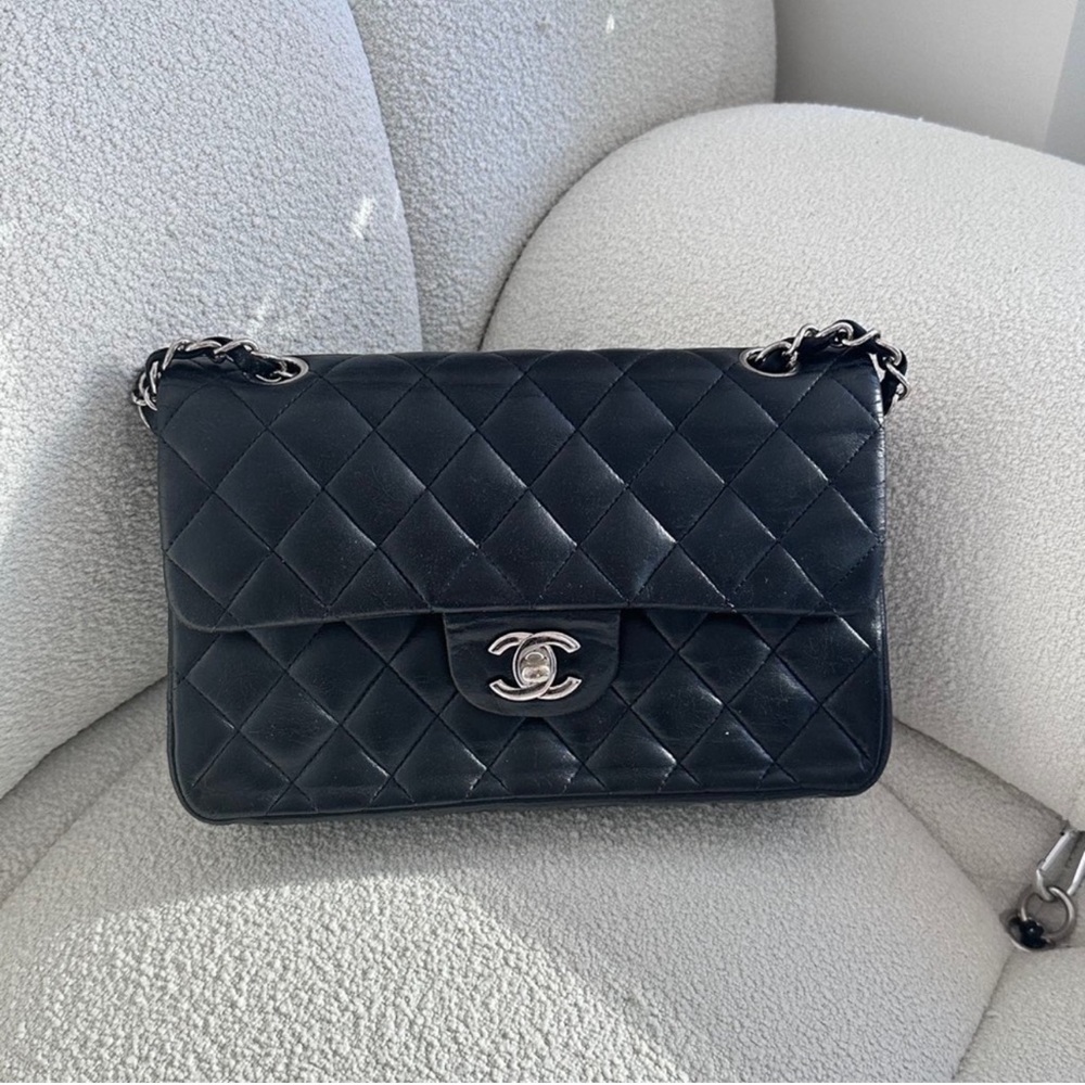 Chanel Black Lambskin SHW Classic Double Flap Small